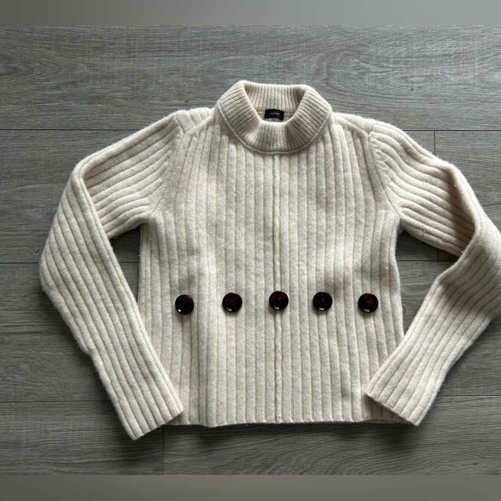 Joseph Ribbed Wool Button-Up Cardigan Sweater - Size M